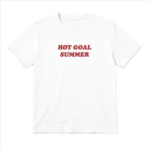 Ladies “Hot Goal Summer” Baby Tee | Women’s Funny Football Supporter Tee | White Slogan Top