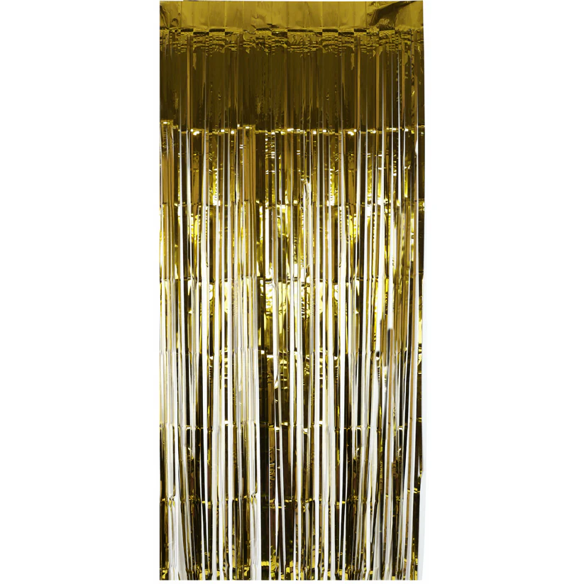 Gold Foil Door Curtain Backdrop – 8ft Tinsel Fringe Decoration for Parties, Photo Booths & Events