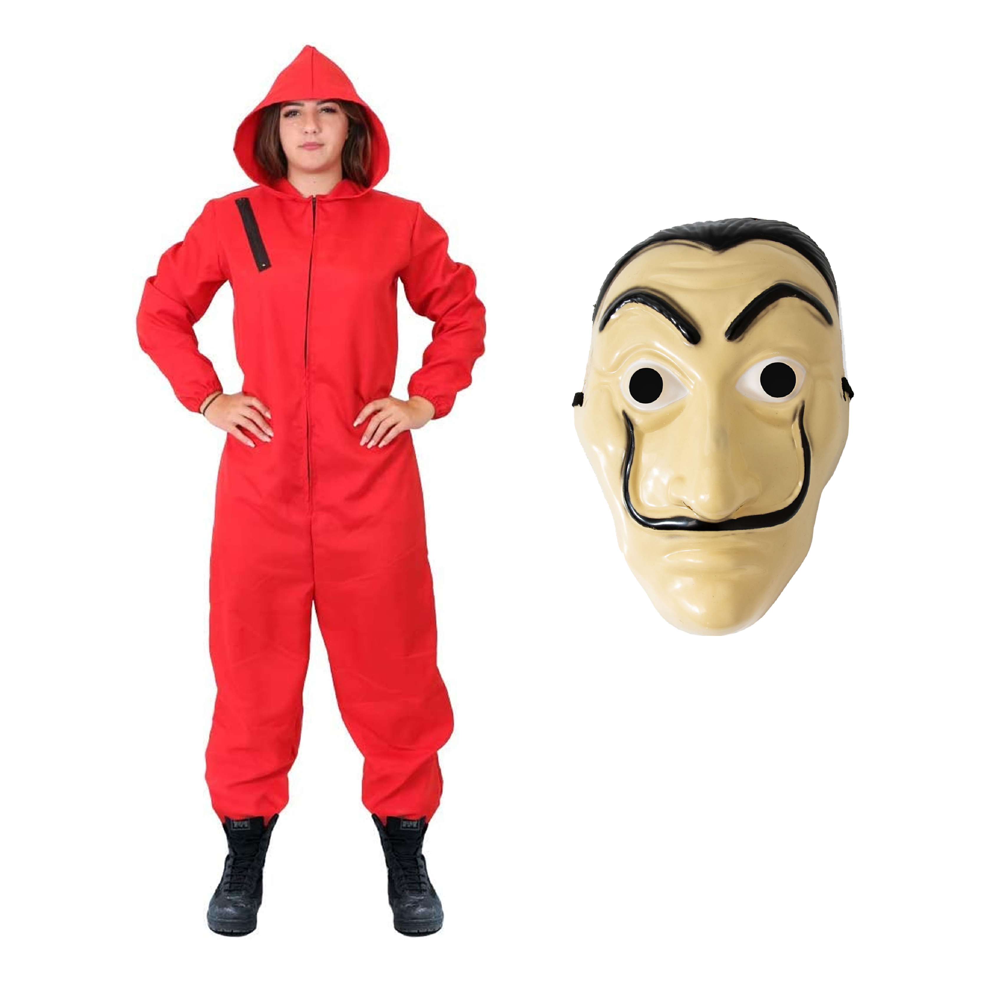 Heist Red Jumpsuit With Mask Salvador Dali Money Costume Fancy Dress