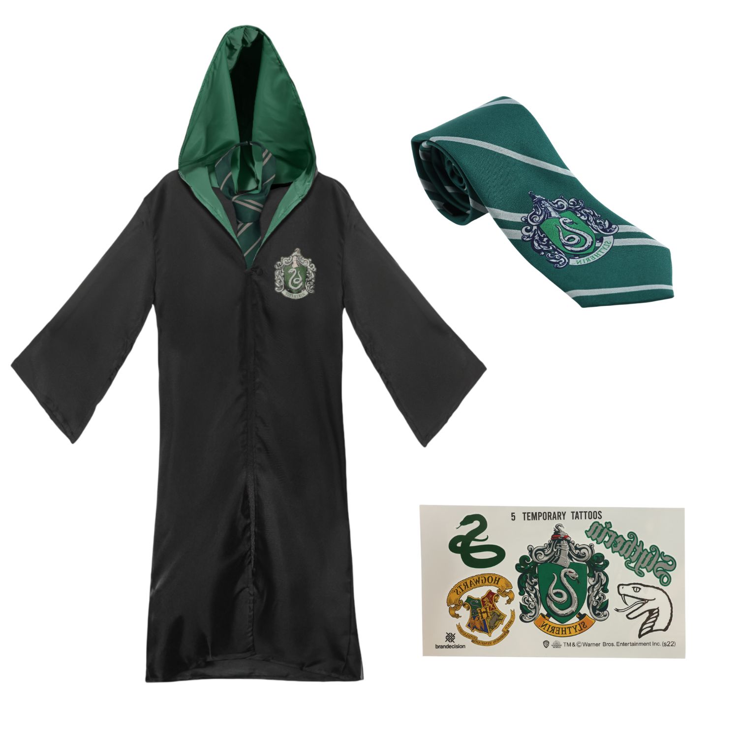 Kids Harry Potter Costume | Slytherin Cloak, Tie & Tattoos