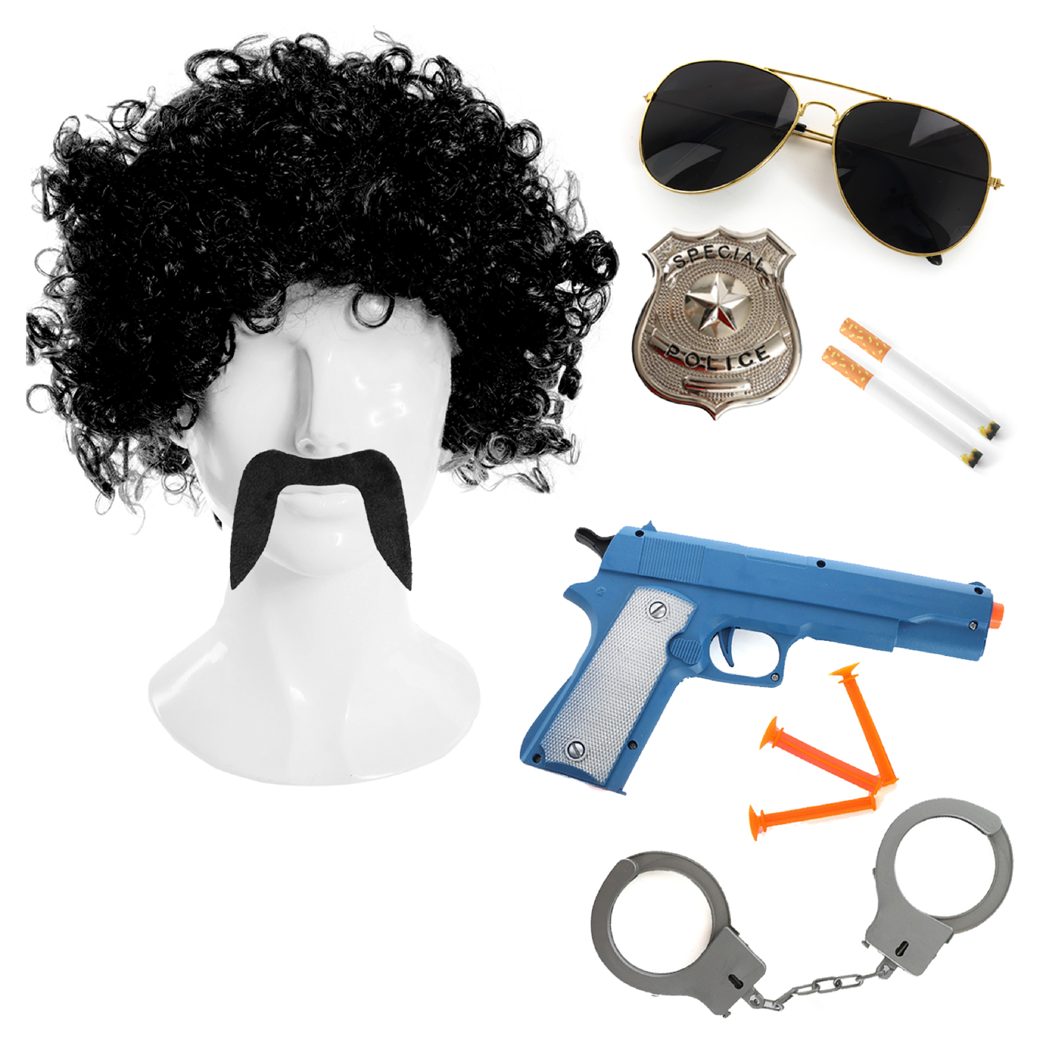Deluxe 70's Cop Accessories Set with Black Wig