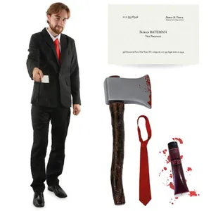 Adults Patrick Bateman Costume | 5 Pcs | Suit, Axe, Red Tie, Blood & Business Card