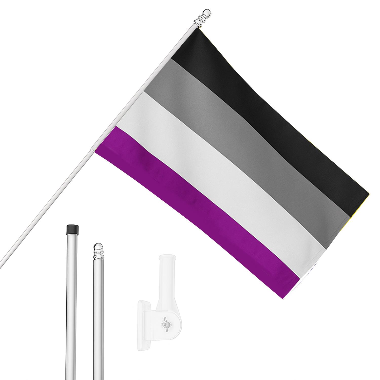 Large 5ft X 3ft Asexual Flag with 6ft Pole & Wall Bracket