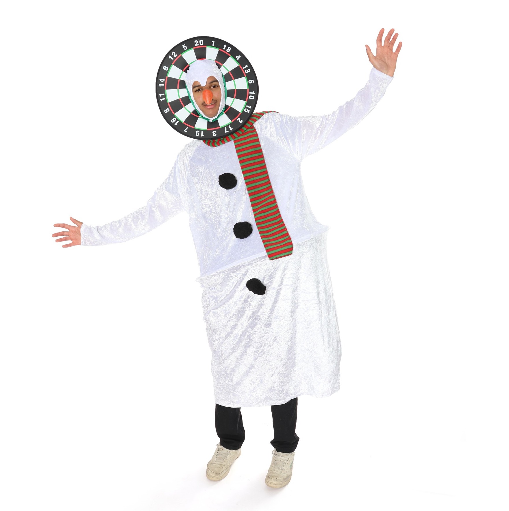 Adults Dartboard Snowman Costume with Carrot Nose