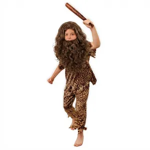 Kids Cave Dweller Costume | 5 Pcs | Top, Bottoms, Inflatable Club, Wig & Beard