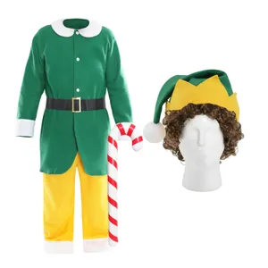 Adults Friendly Elf Costume | 6 Pcs | Jacket, Trousers, Belt, Hat, Wig & Inflatable Candy Cane