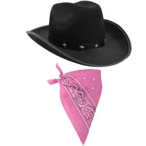 Black Star Studded Cowboy Hat & Paisley Pink Bandana