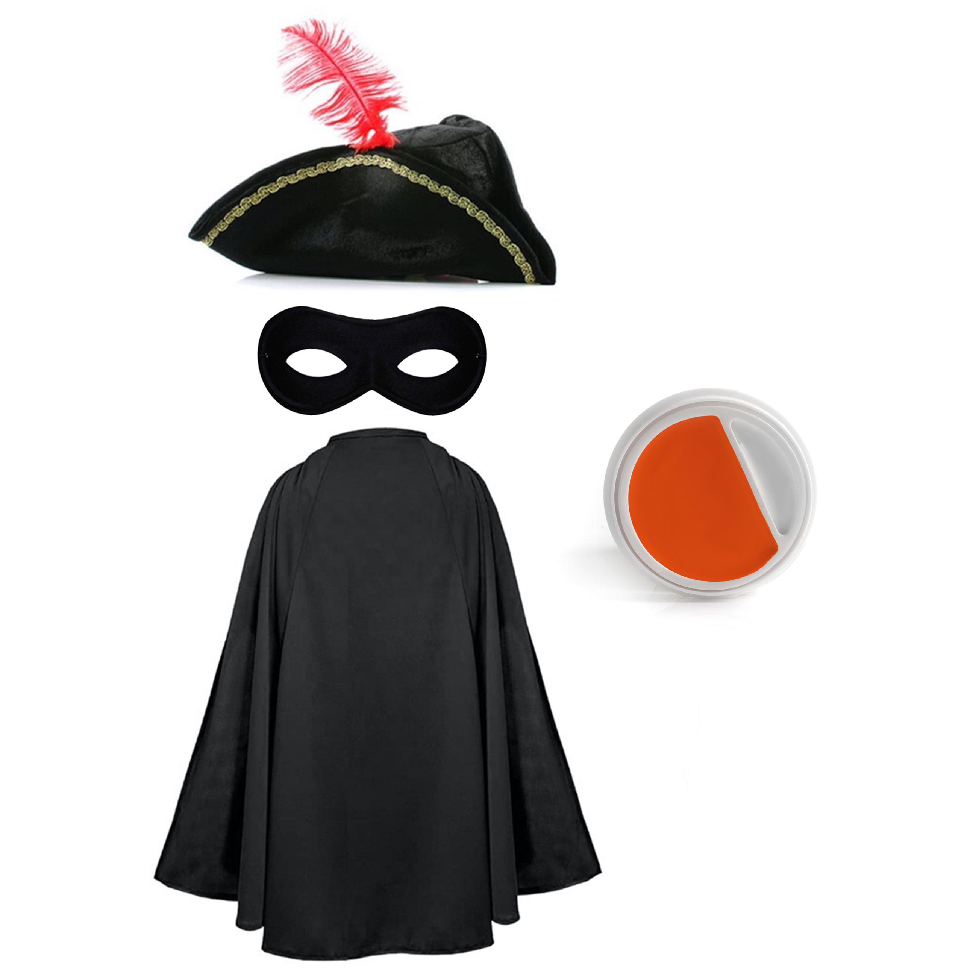 Adults Cat Bandit Costume | 4 Pcs | Cape, Hat, Black Mask, Orange & White Face Paint