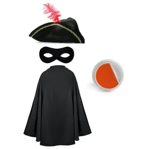 Adults Cat Bandit Costume | 4 Pcs | Cape, Hat, Black Mask, Orange & White Face Paint