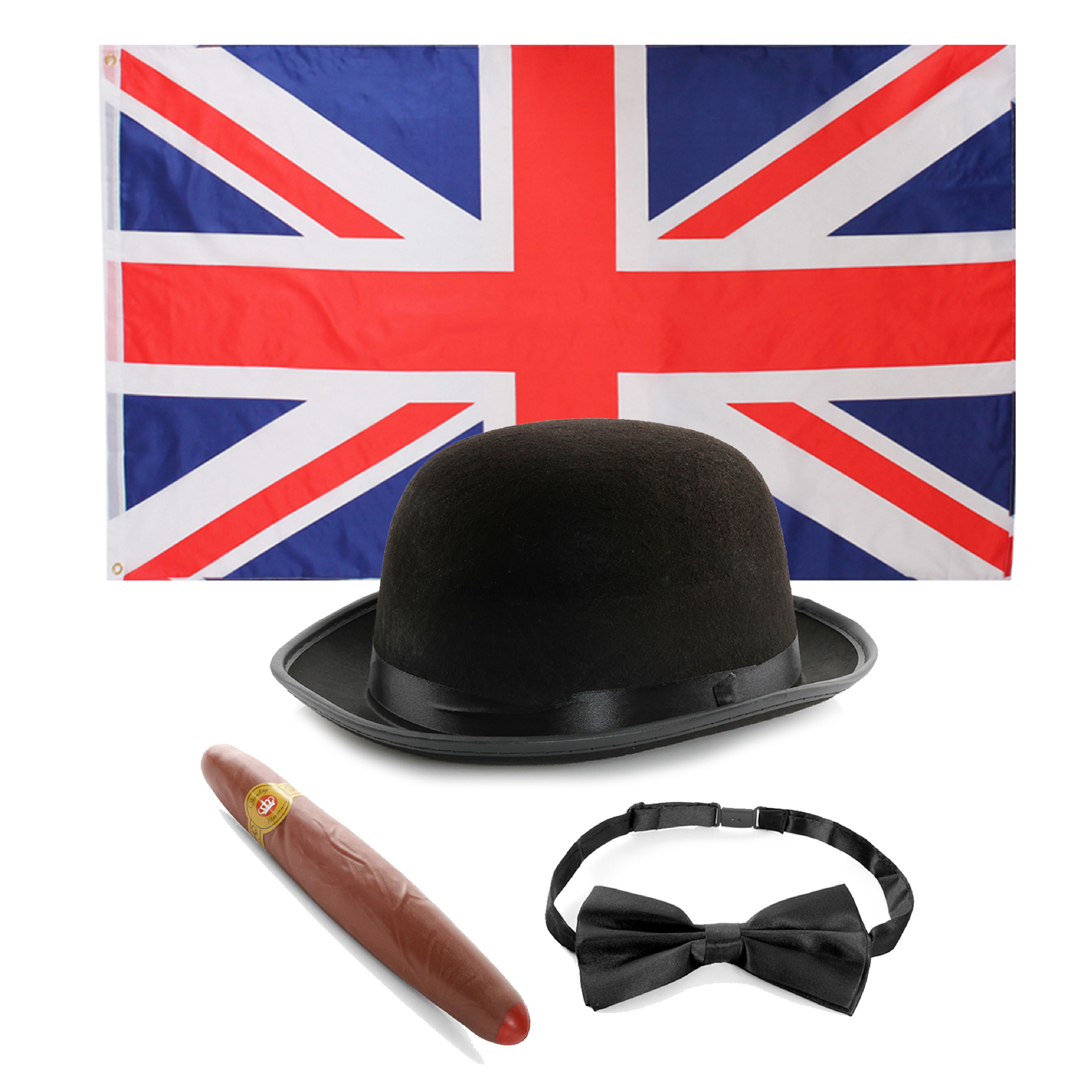 Winston Churchill - Bowler Hat Accessory Costume Set with flag