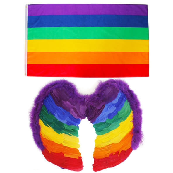 Rainbow Flag Set – 5ft x 3ft with Rainbow Pride Angel Wings