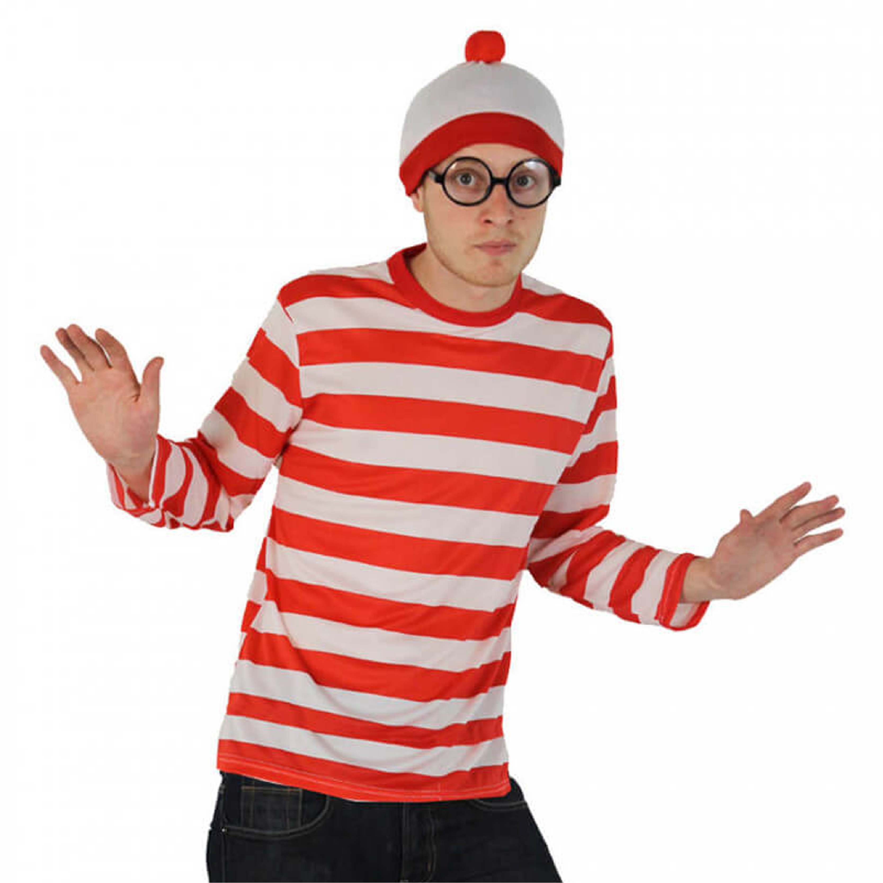 Adults Find Me Costume - Long Sleeve Top, Bobble Hat & Round Glasses