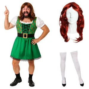 Men's Green Irish Stag Do Dress + Stockings & Wig