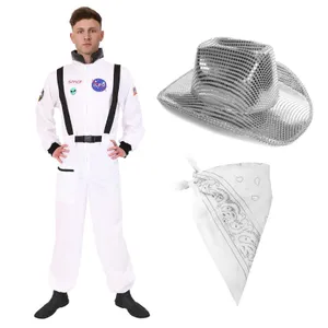 Men's Space Cowboy Costume | 3 Pcs | Space Suit, Mirrored Hat & White Bandana