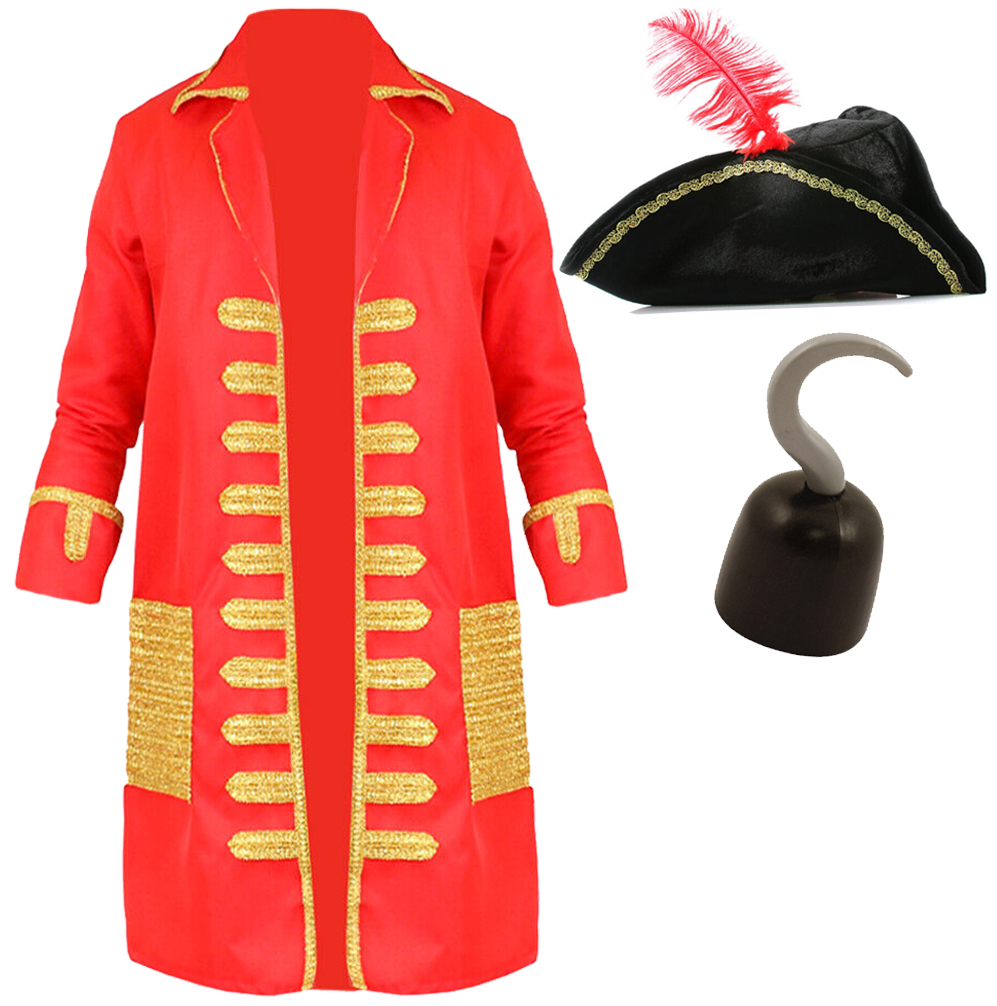 MENS PIRATE CAPTAIN WITH HOOK COSTUME FANCY DRESS ADULT WORLD BOOK DAY TEACHER