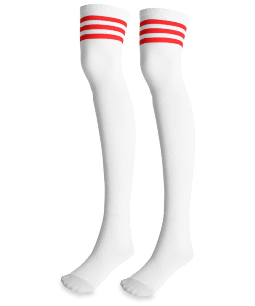 White Long Sport Socks with Red Stripes