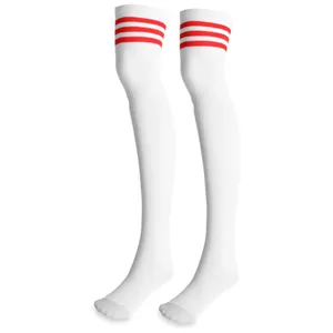 White Long Sport Socks with Red Stripes