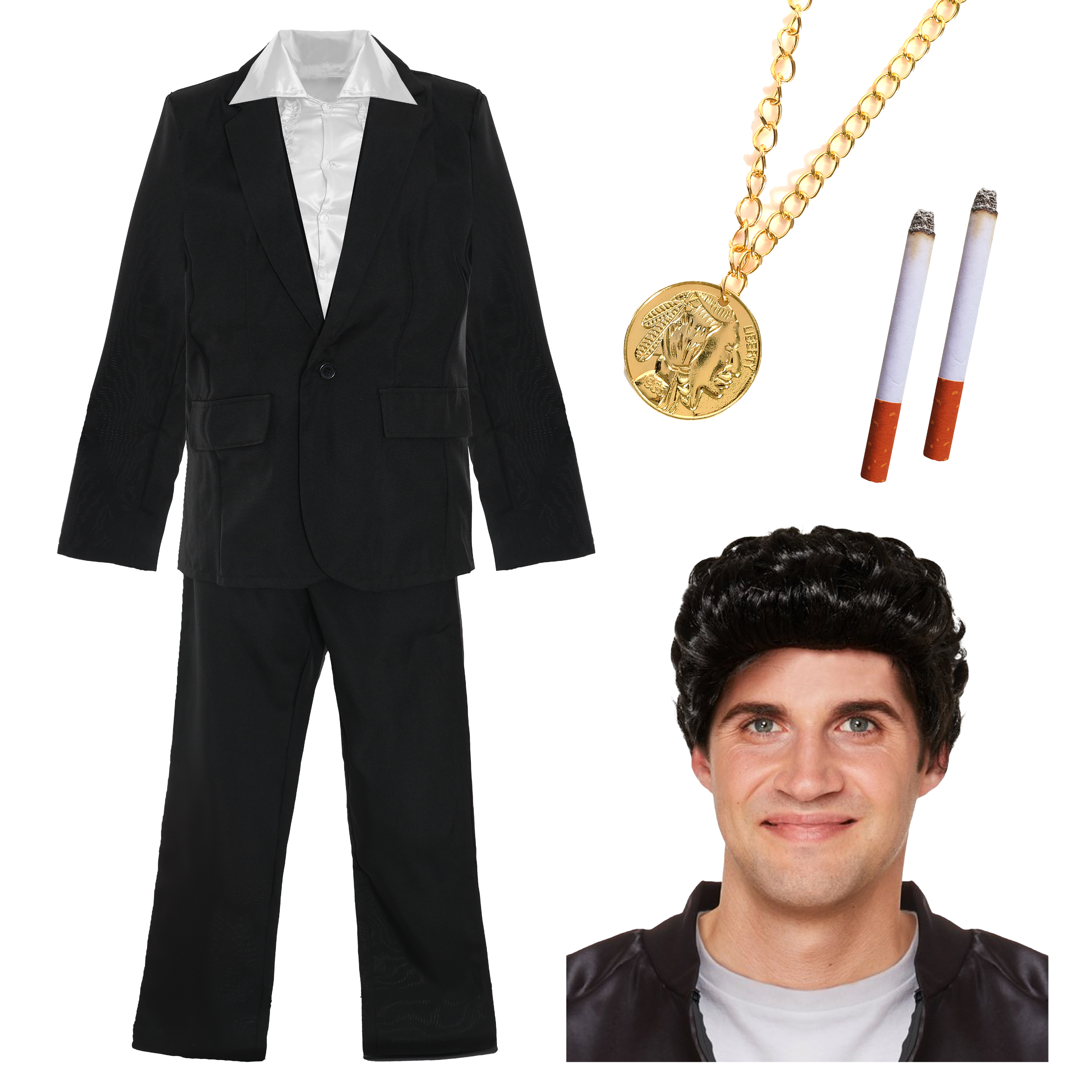 Mens Saturday Fever Costume Small - Suit, Shirt, Medal and Cigarettes