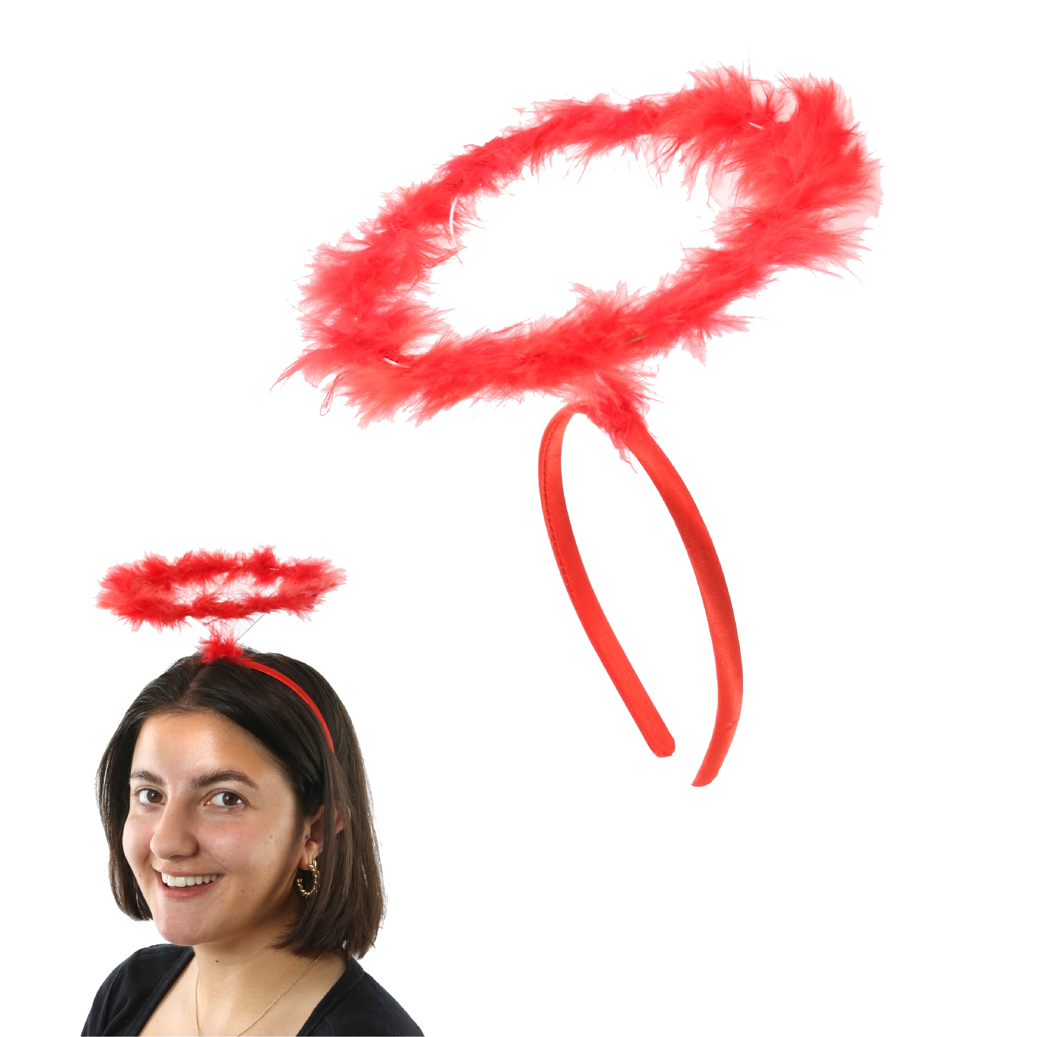 Feathered Red Devil Halo Headband Accessory
