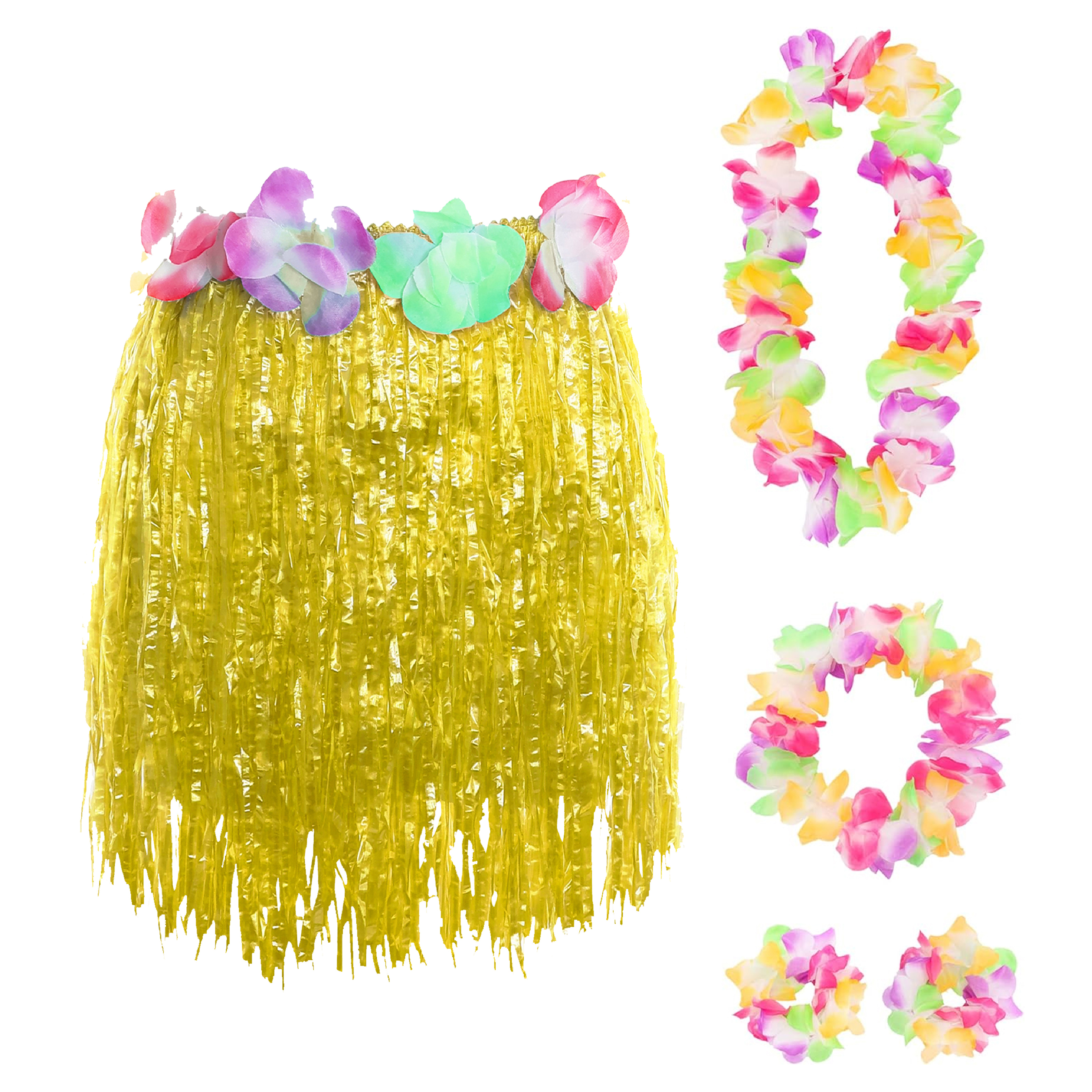 40cm Hawaiian Short Yellow Hula Skirt & Lei