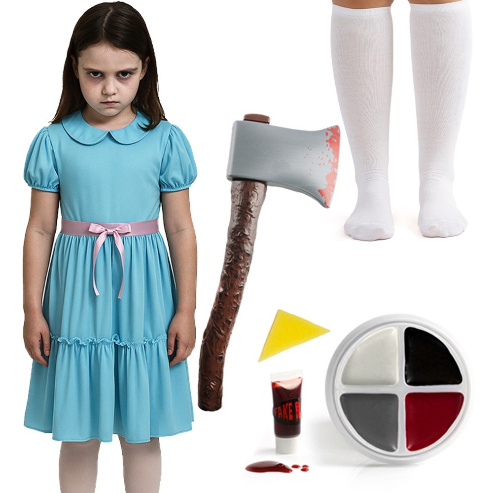 Girls Shining Sister Costume | 4 Pcs | Dress, Socks, Face Paint & Axe