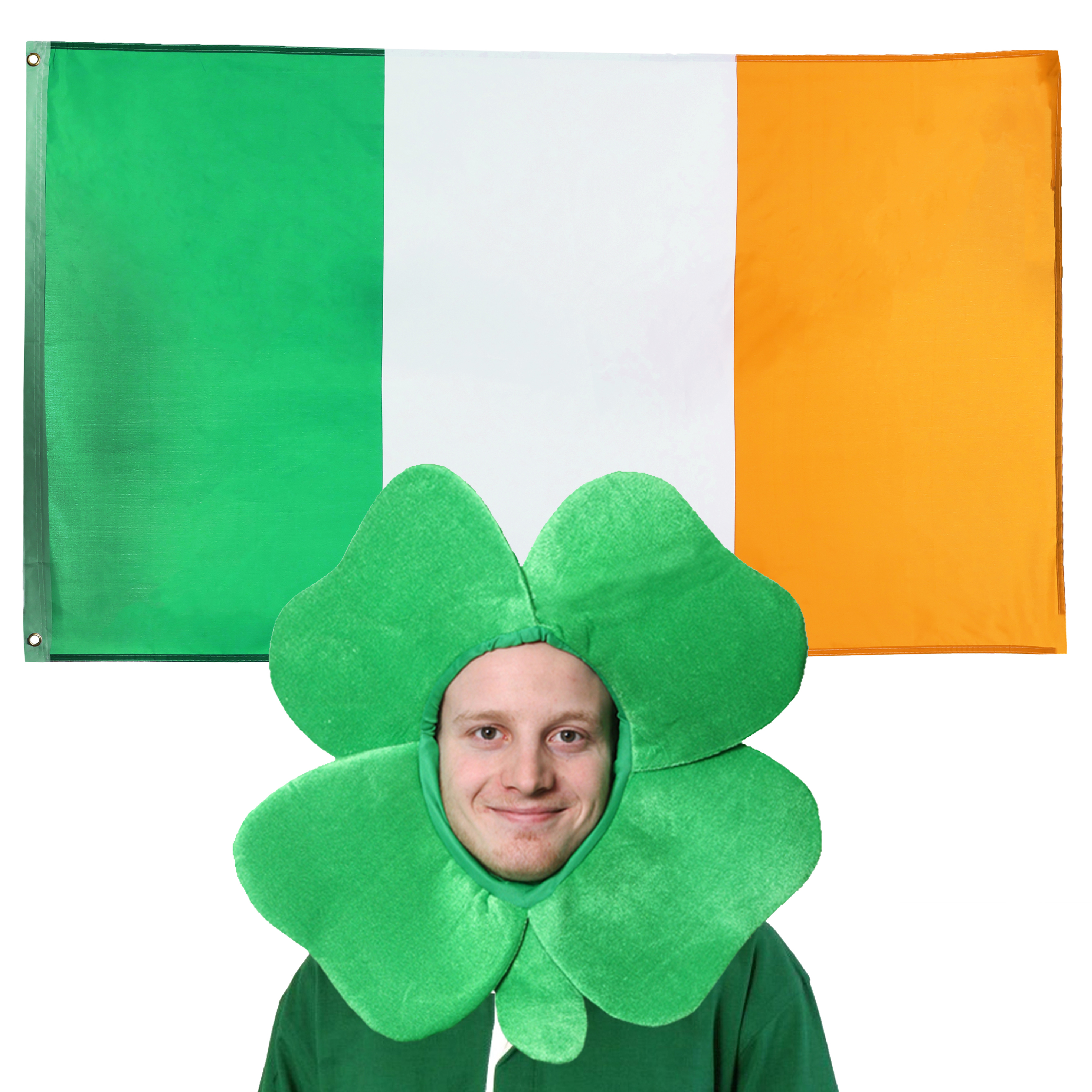 Ireland 3x5 ft Flag & Clover Hat