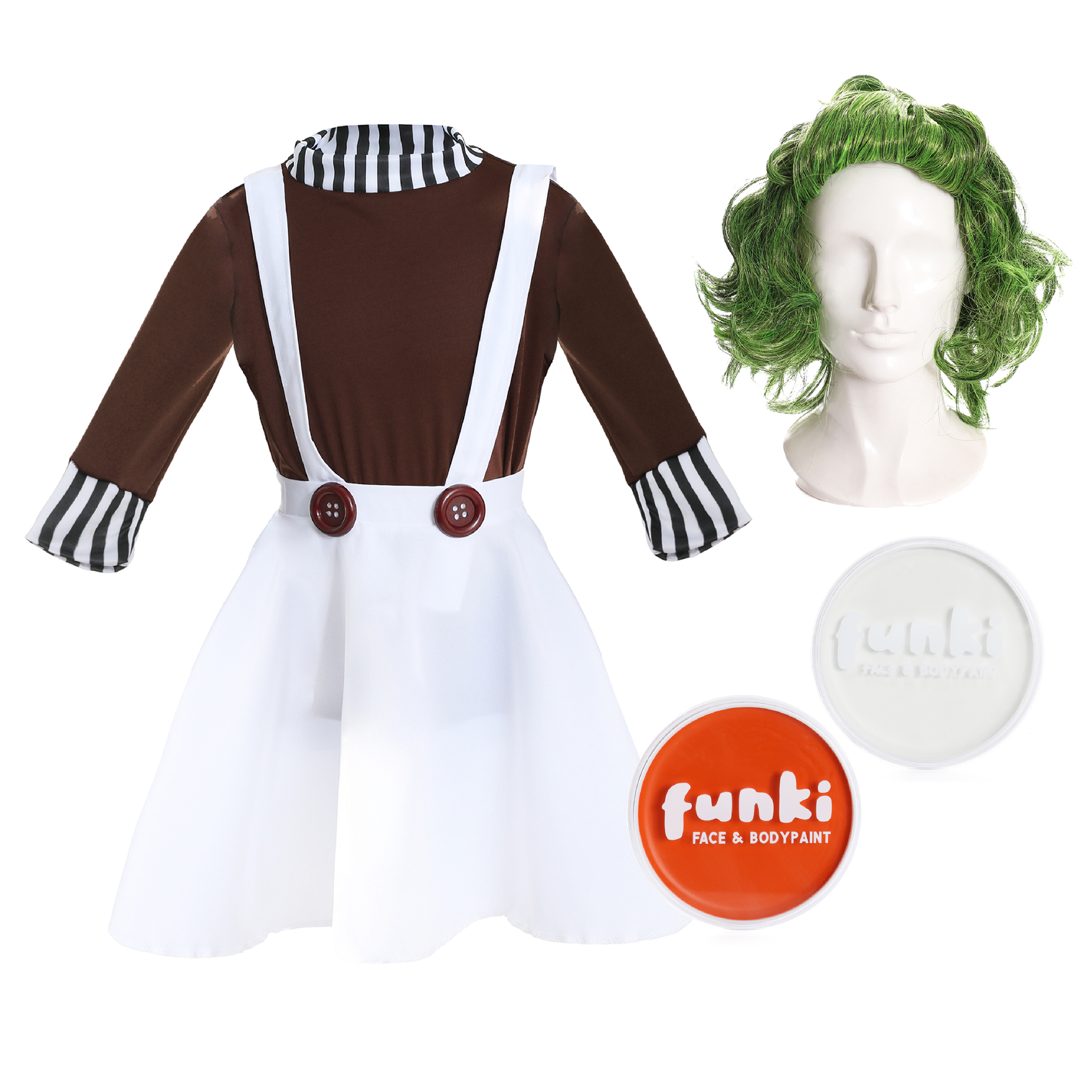 Girls Chocolate Factory Worker Costume - Wig & Face Paint