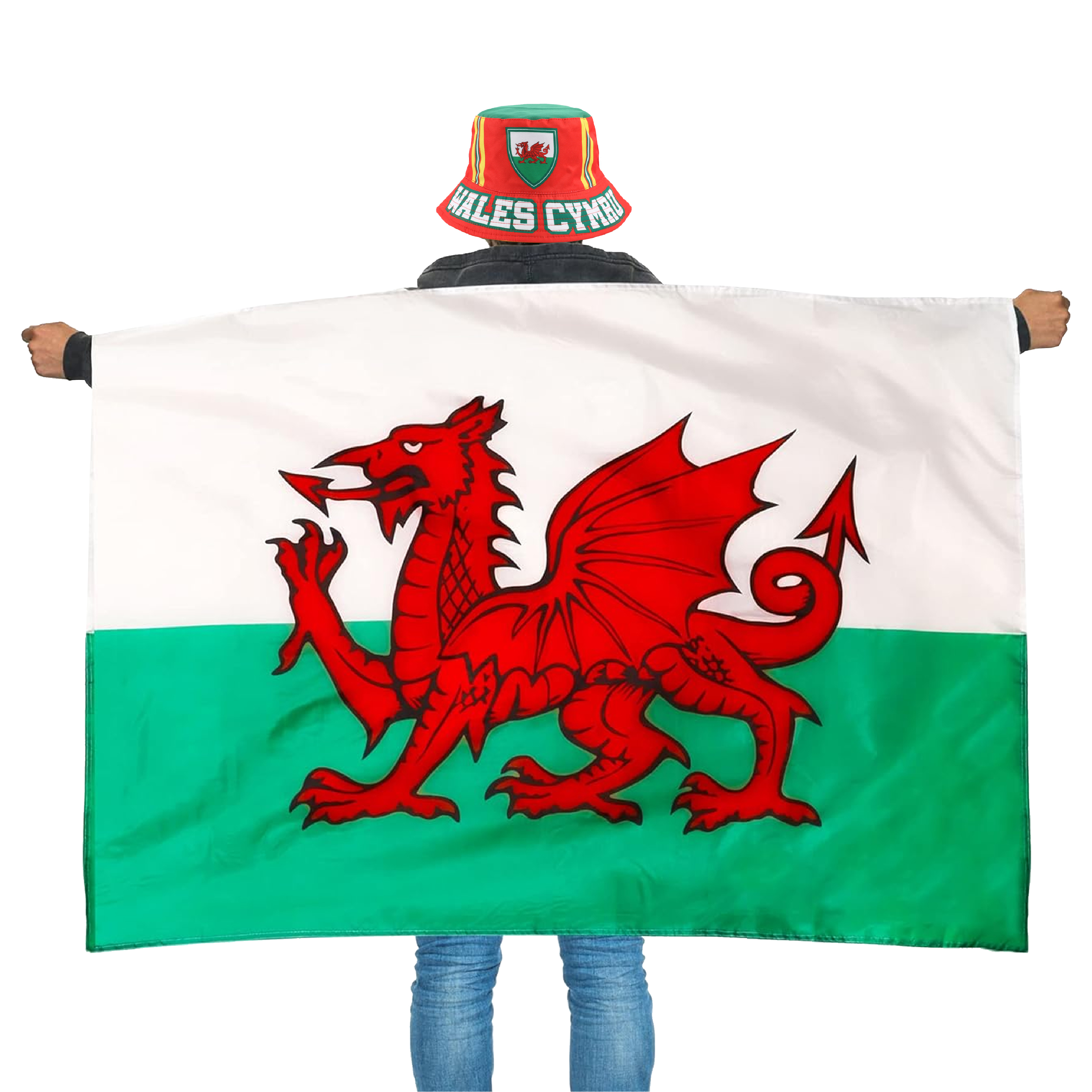 Welsh Flag Cape and Bucket Hat Set