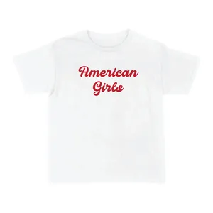 Ladies Pop-Inspired Concert T-Shirt | White Baby Tee | "American Girls" Red Print