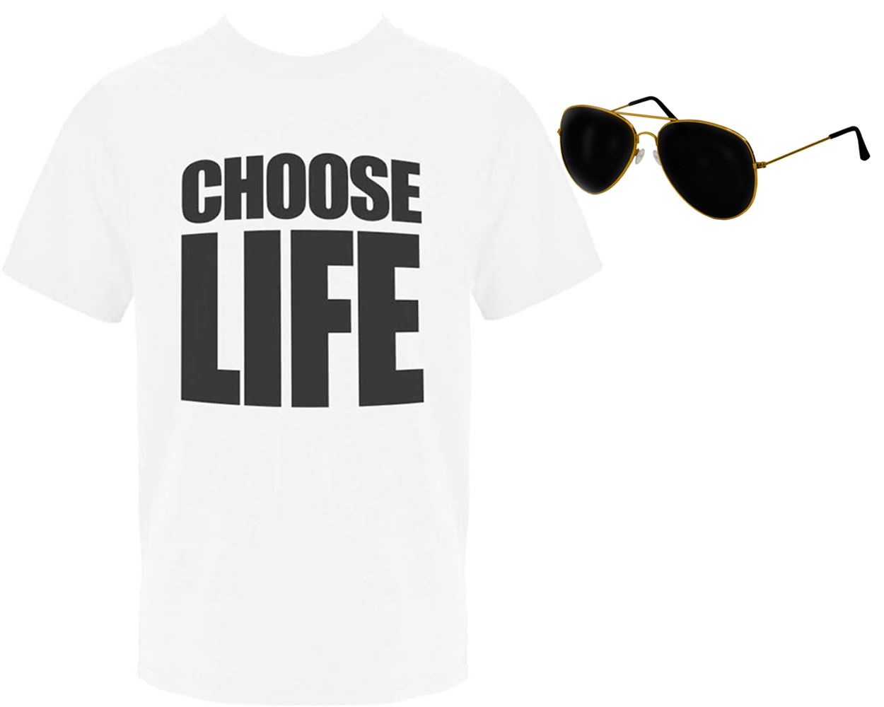 1980's Pop Star Costume Set - Slogan T-shirt & Glasses