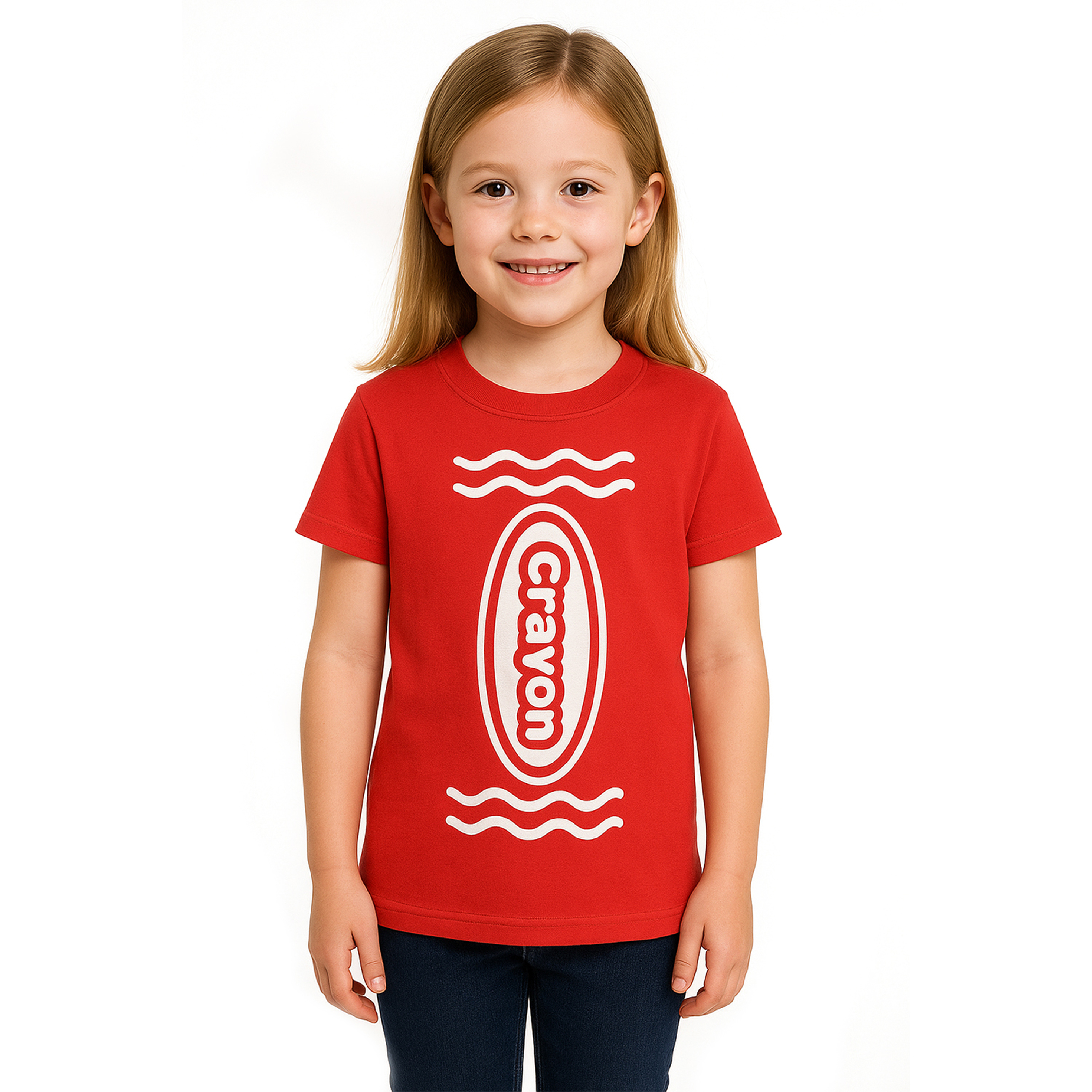 Girl's Red Crayon T-Shirt – Fun Kids Costume Top for Parties, Dress-Up & School Events