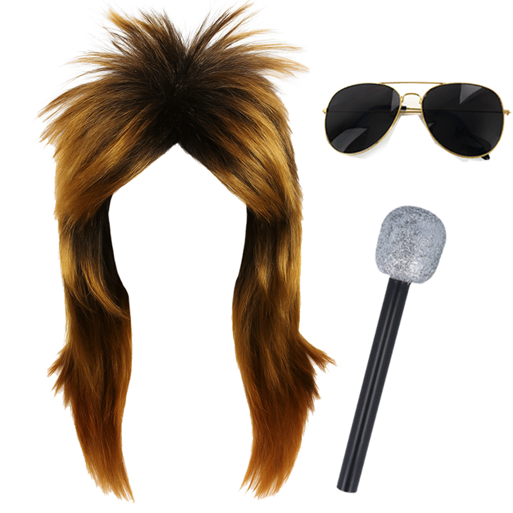 Rod Steward Inspired Accessory Set - Wig, Sunglasses & Microphone