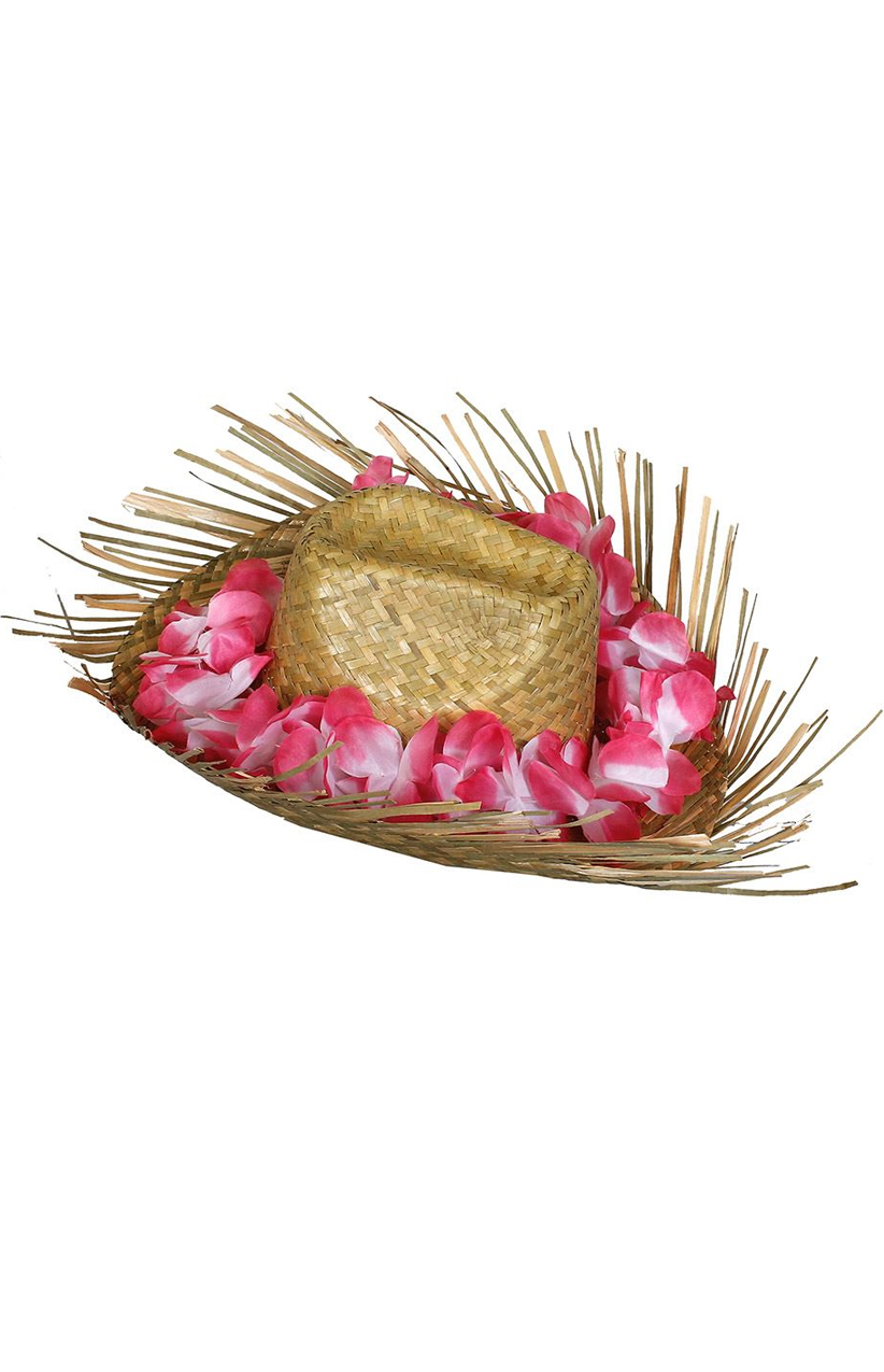 Straw Beachcomber with attached Pink Lei