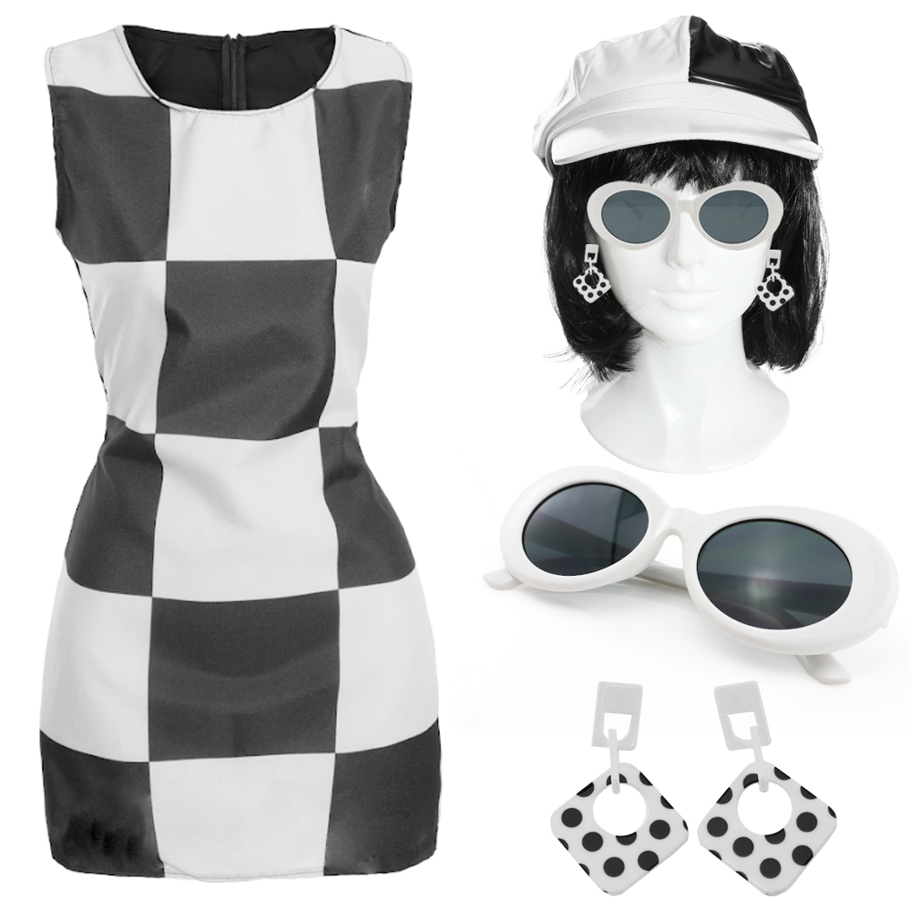 Ladies 1960's Mod Costume | 5 Pcs | Dress, Hat, Wig, Glasses & Earrings