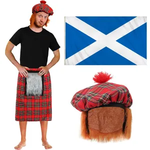 Large 5 x 3ft Scottish Flag with Tartan Kilt and Tam O Shanter Hat