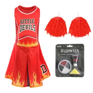 Girls Halloween Devil Cheerleader - Facepaint and Pom Poms