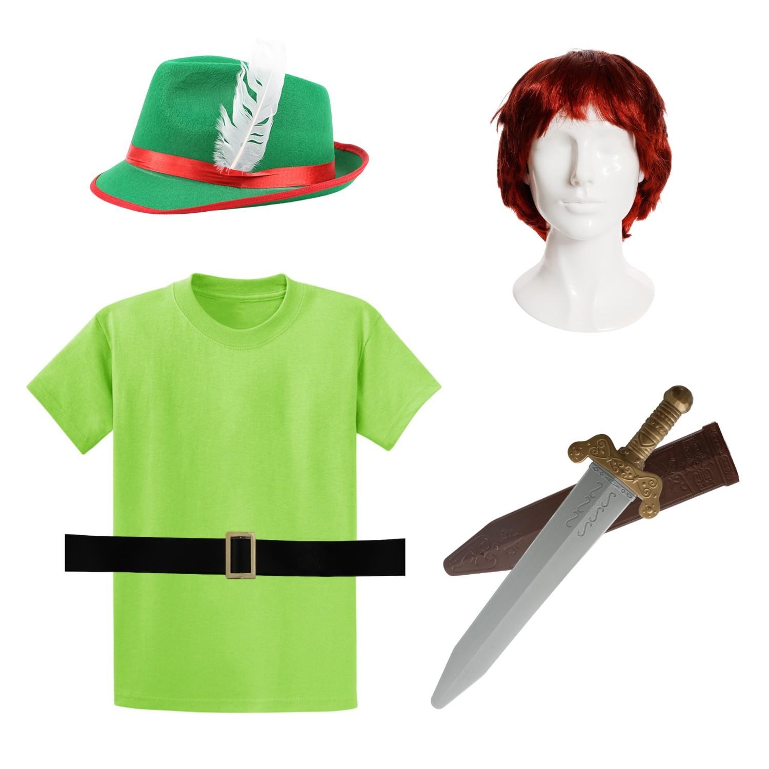 Adults Mischievous Boy Costume | 5 Pcs | T-Shirt, Hat, Wig, Belt & Sword in Scabbard