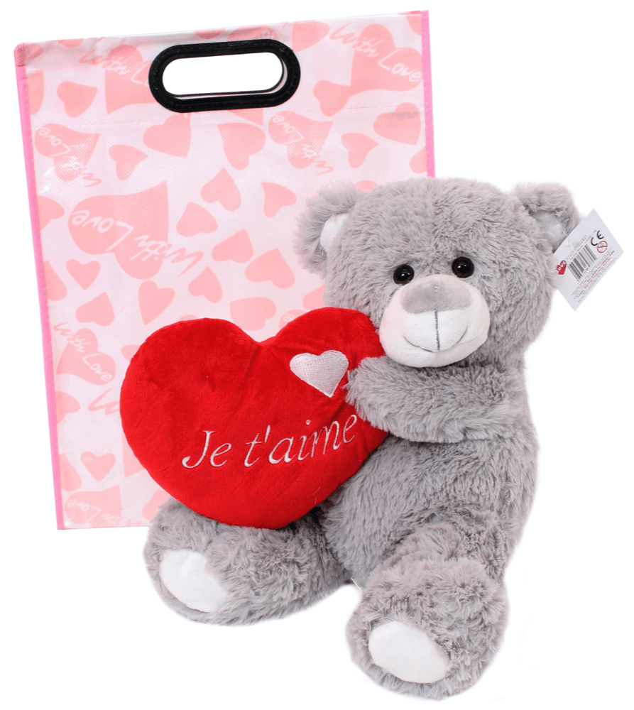 French Grey Teddy Bear with I Love You Heart