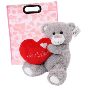 French Grey Teddy Bear with I Love You Heart