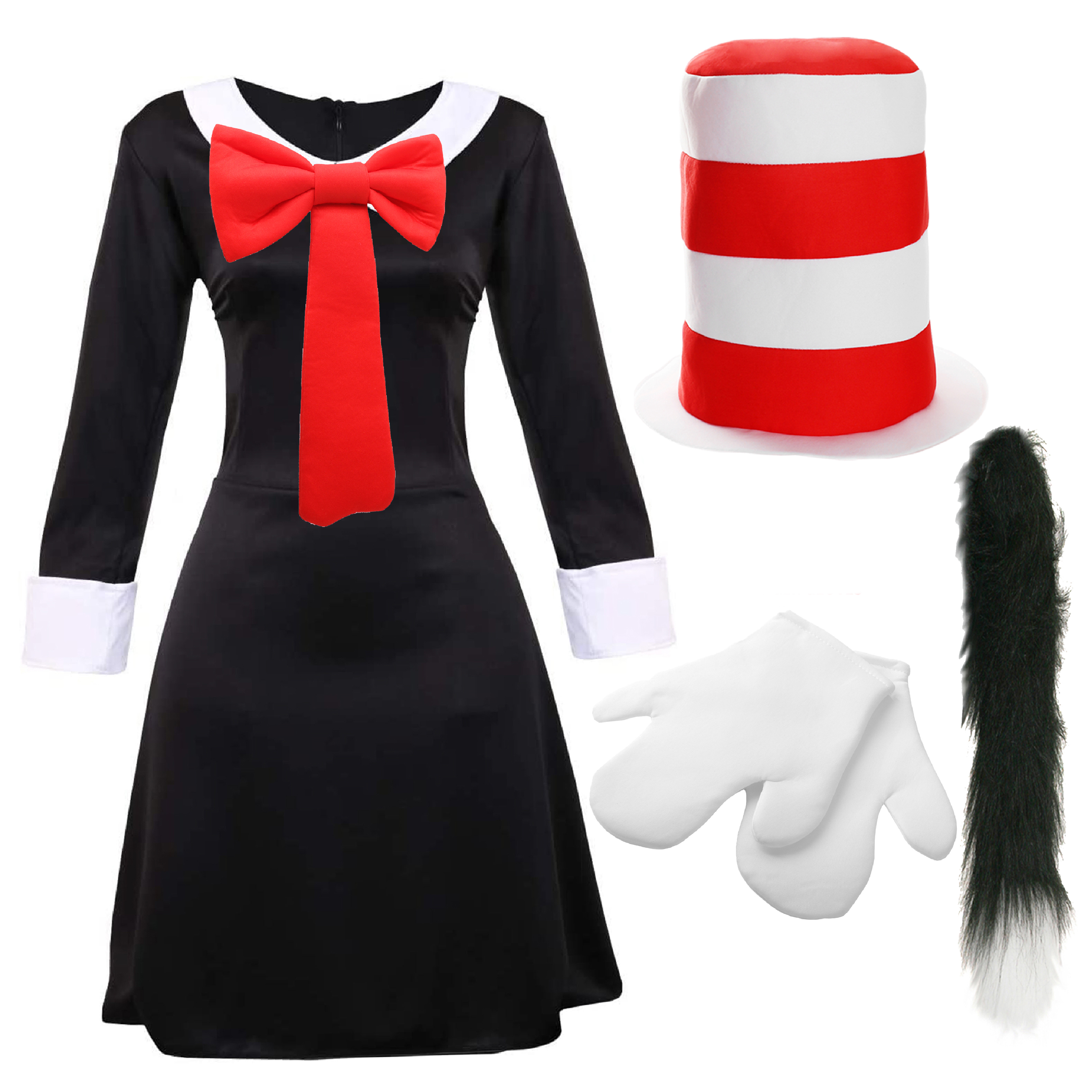 Ladies Crazy Cat Costume Set - Hat, Gloves & Tail