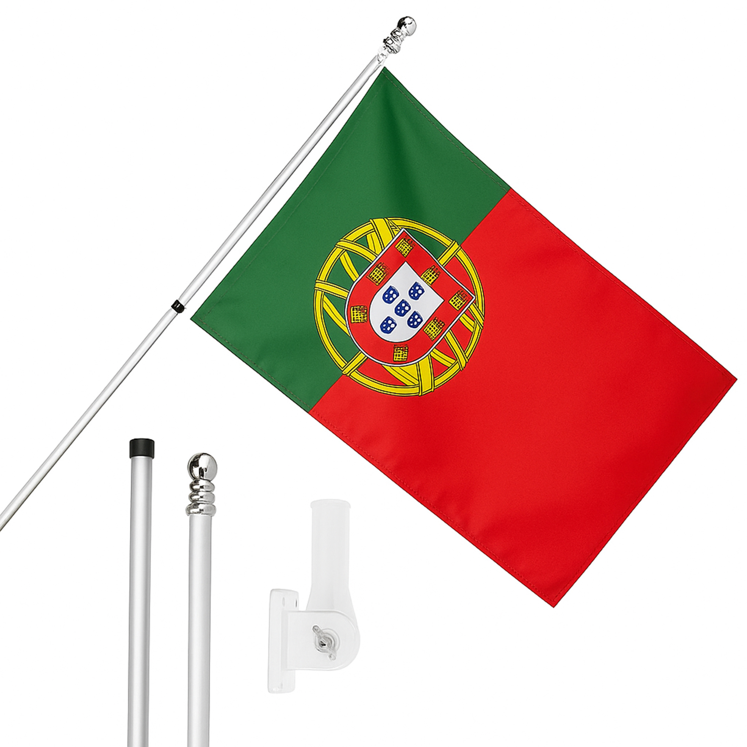 Large 5ft X 3ft Portugal Flag with 6ft Pole & Wall Bracket
