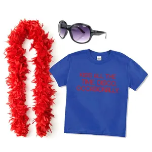 Ladies Pop-Inspired Concert Outfit Set | 3 Piece | Royal Blue Baby Tee, Blue Statement Sunglasses & Red Feather Boa