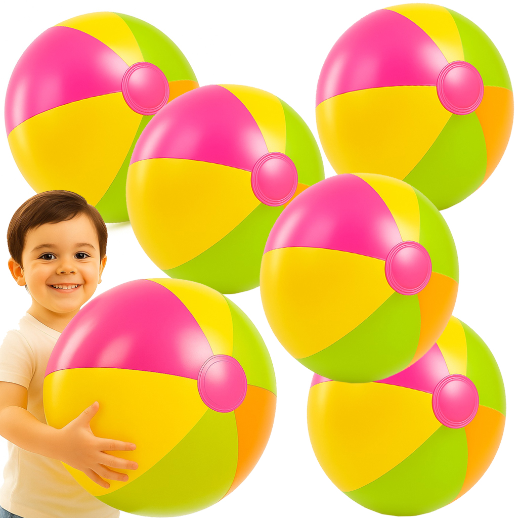 6-Pack Giant Inflatable Beach Balls – 22''/56cm Multi-Coloured Summer Toy in Yellow, Pink, Green & Orange