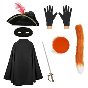 Child's Deluxe Cat Bandit Costume | 7 Pcs | Cape, Hat, Black Mask, Belt, Gloves, Sword, Thin Tail & Orange Face Paint