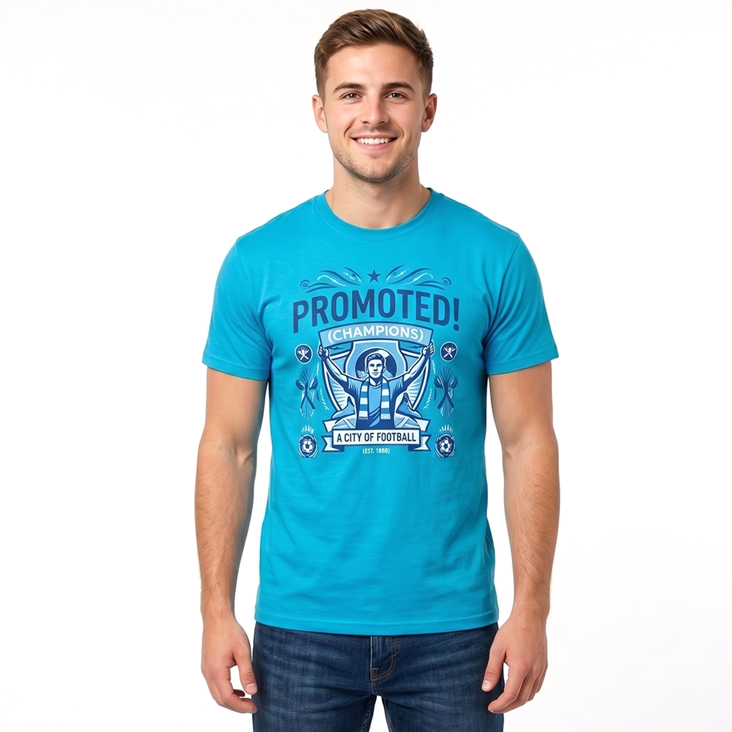 Adults Sky Blues Promotion T-Shirt | Blue Football Supporter Tee