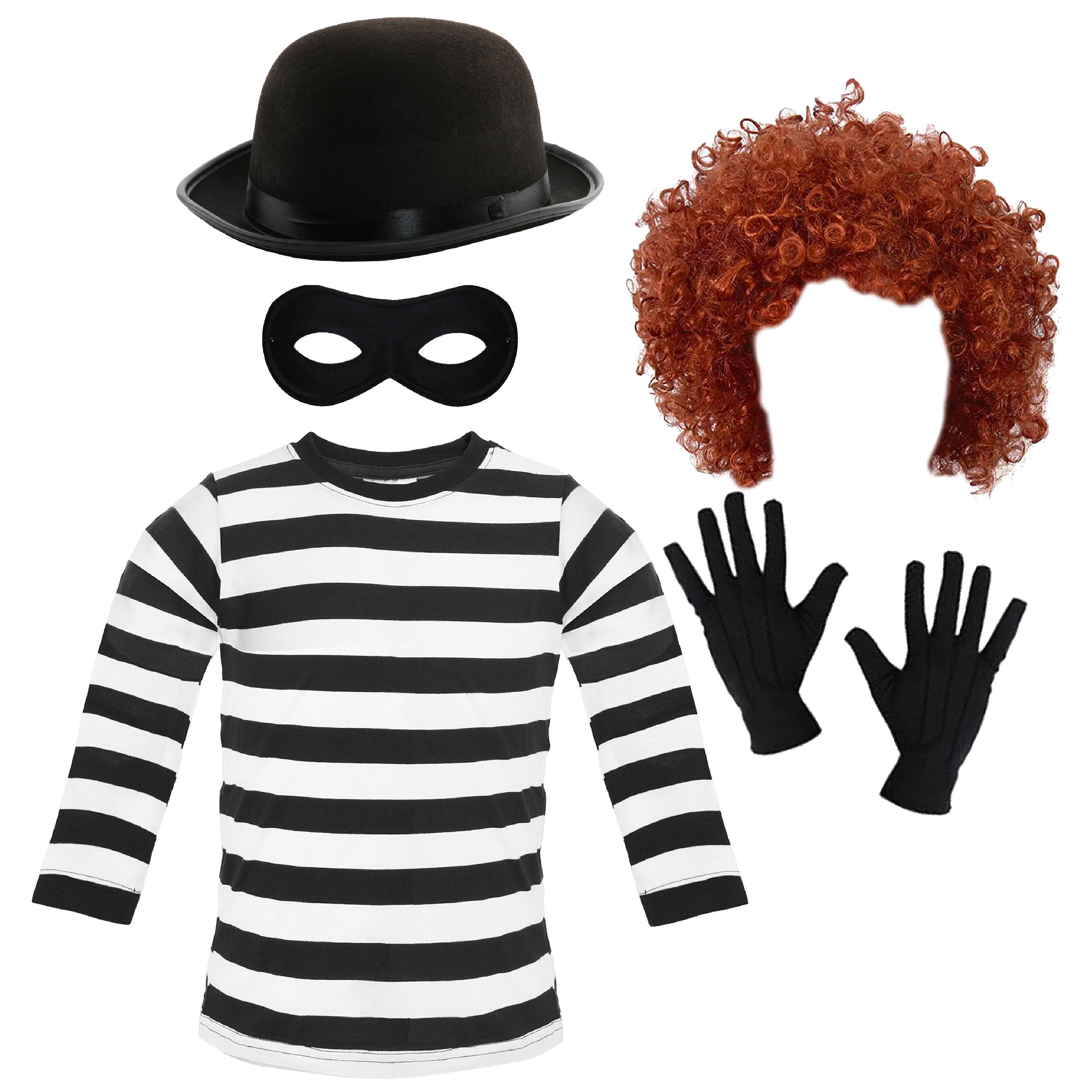 Ladies Storybook Burglar Costume - Long Sleeve Top, Bowler Hat, Wig, Mask & Gloves