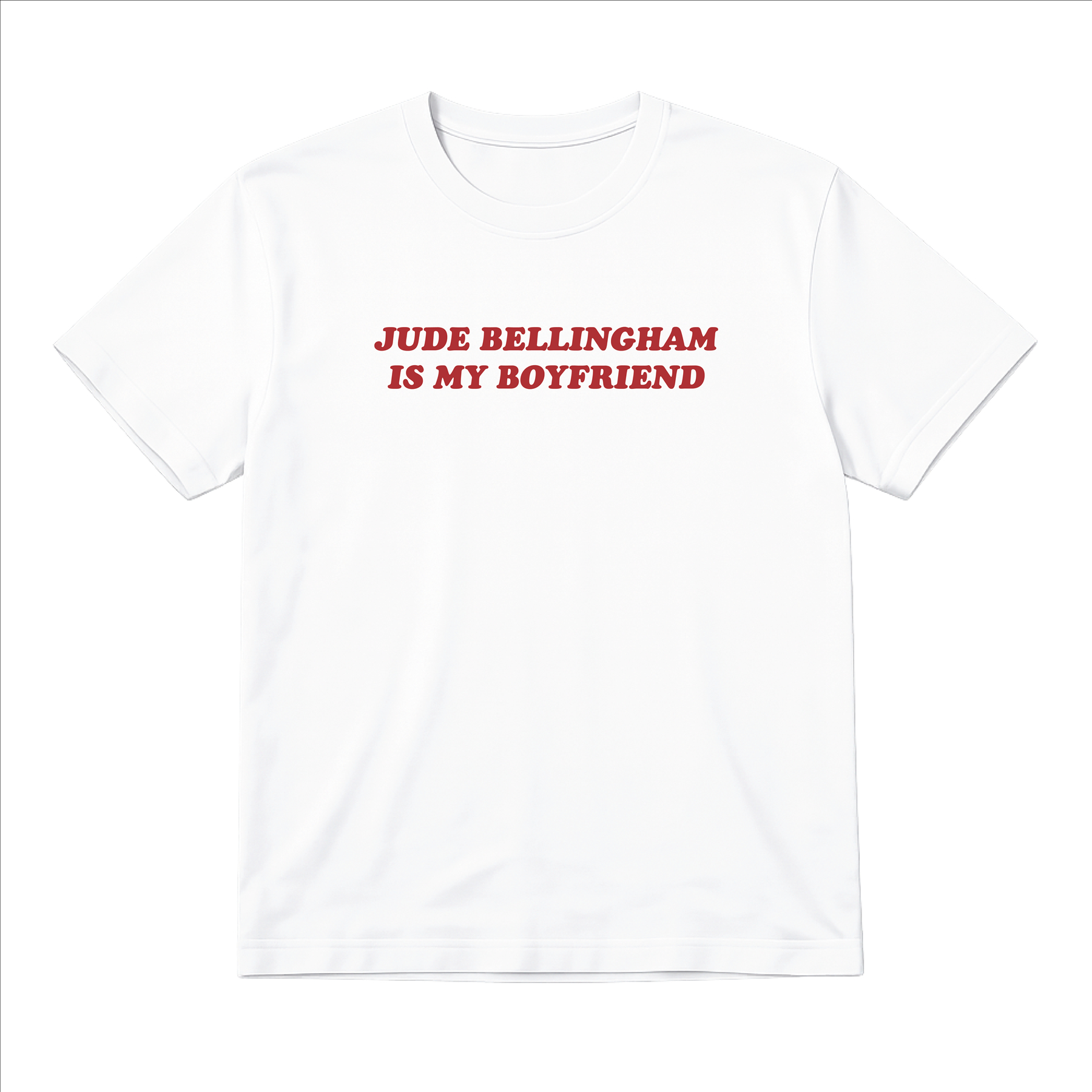 Ladies “Jude Bellingham is My Boyfriend” Baby Tee | Women’s Funny Football Supporter Tee | White Slogan Top