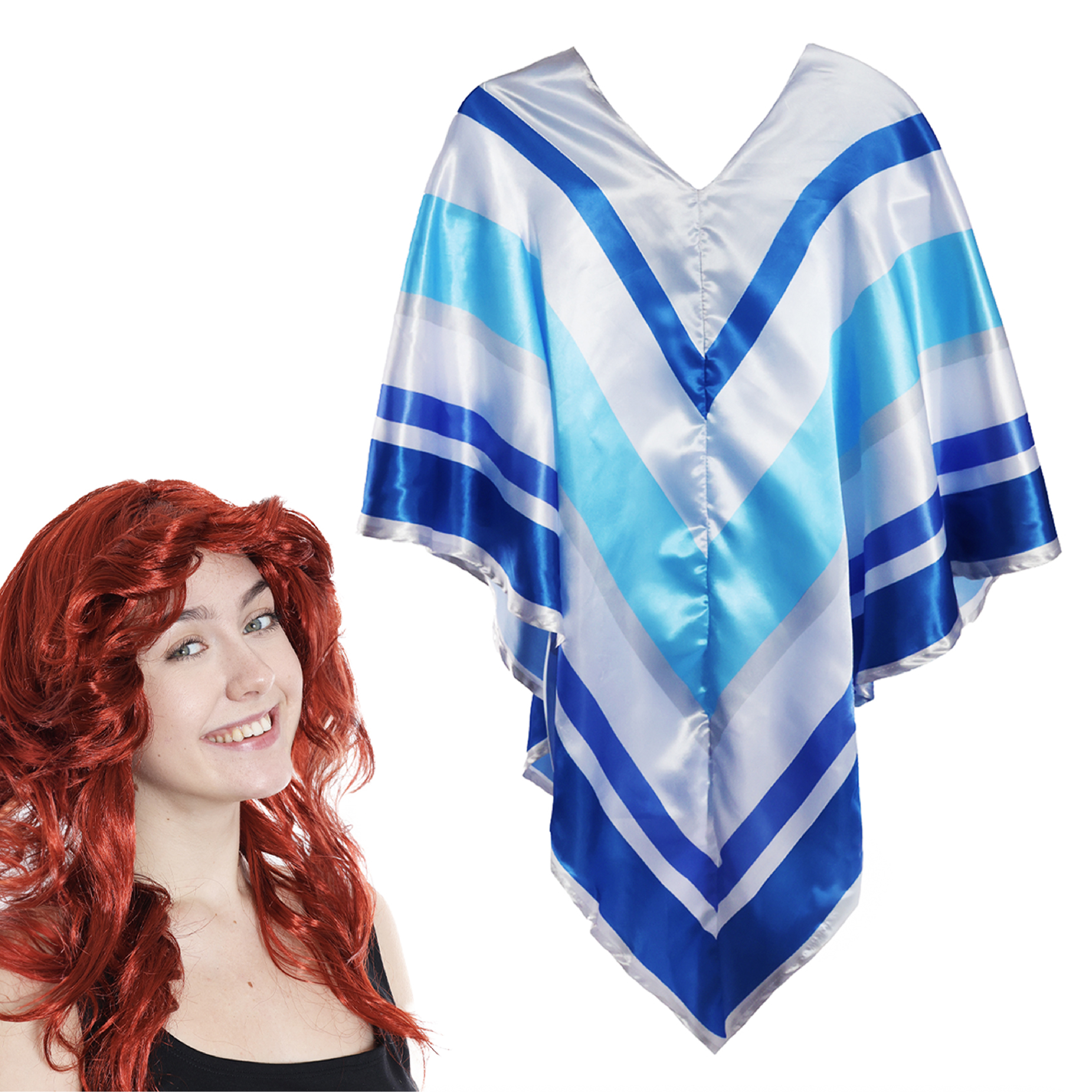 Adults 70's Poncho Costume | 2 Pcs | Poncho & Auburn Flick Wig
