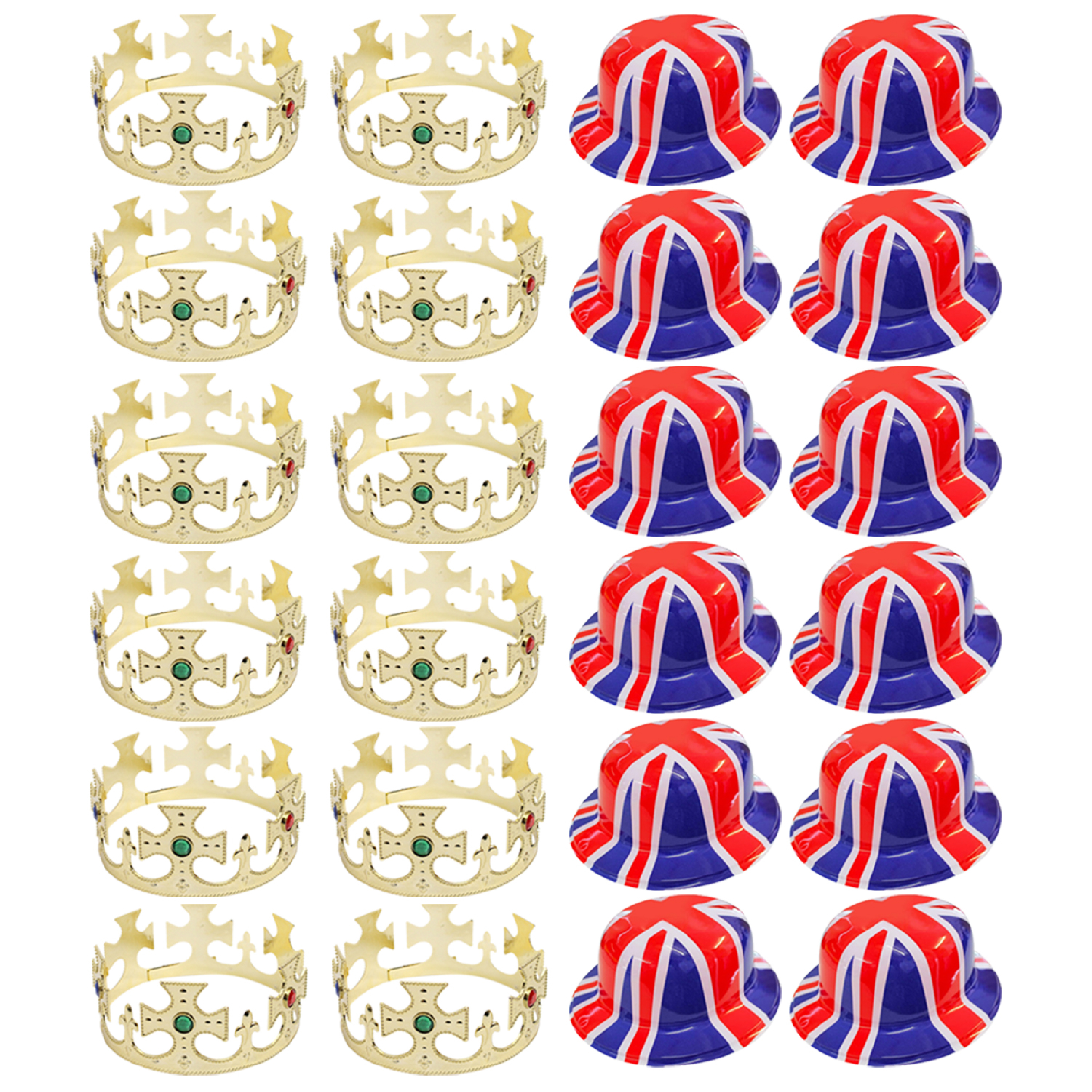 Union Jack Bowler Hats And Kings Crown Multipack