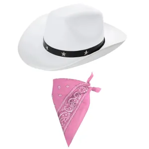 White Star Studded Cowboy Hat & Pink Paisley Bandana